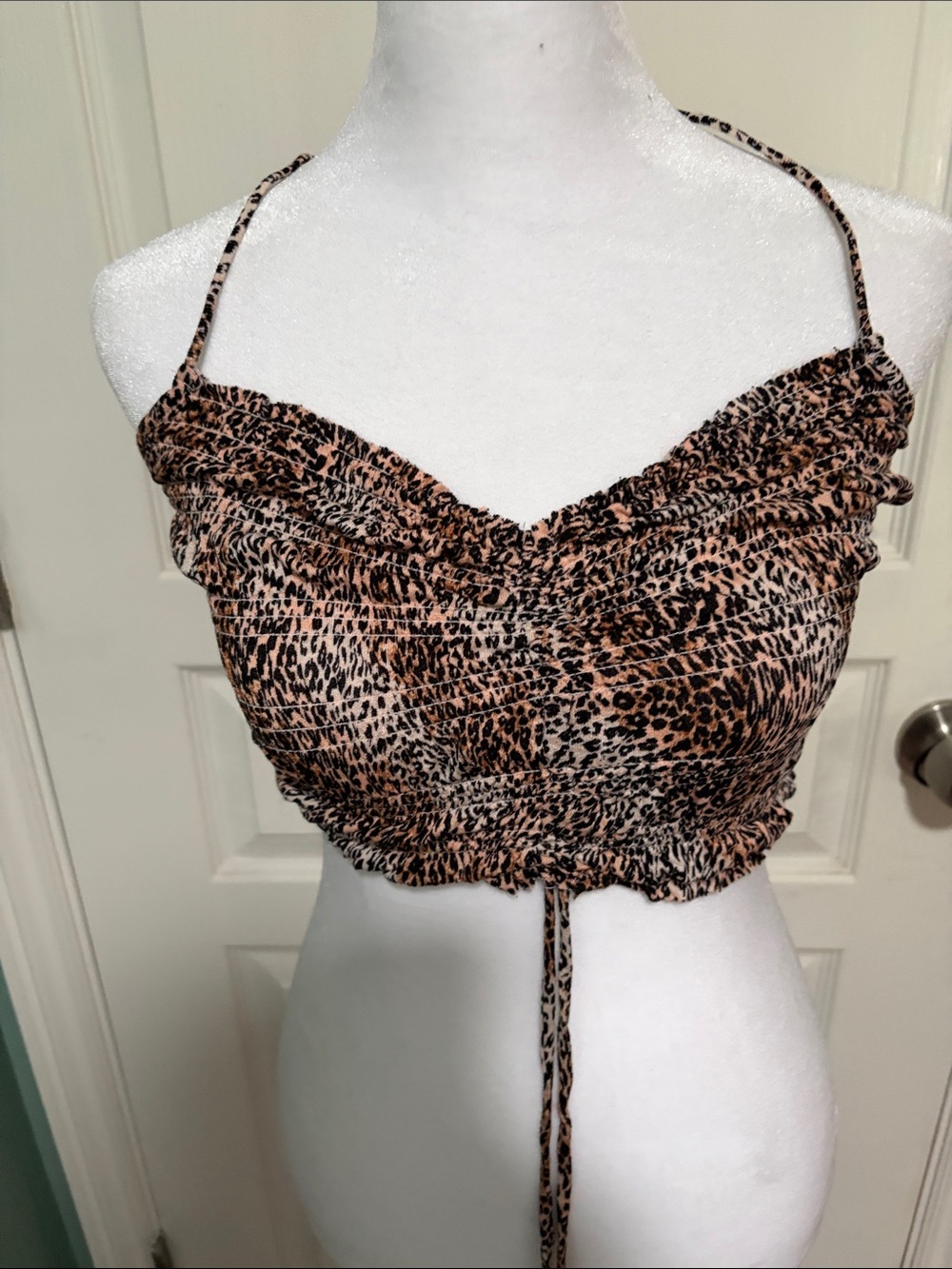 Urban Outfitters Leopard-Print Ruched Cami Top - Brown/Black